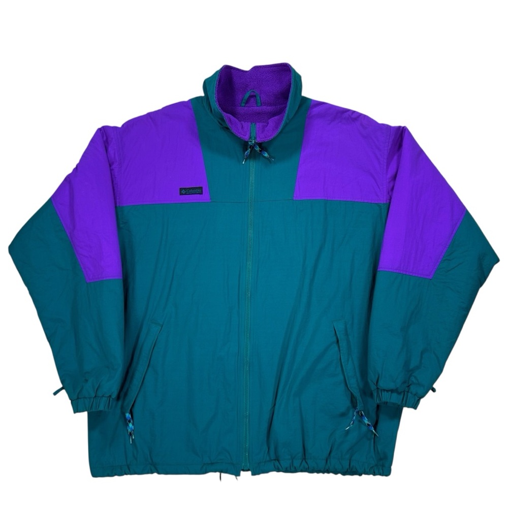 Vintage 90s Columbia Sportswear Green & Purple Fleece Lined Jacket Size XL